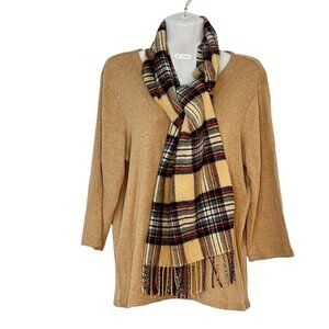 Blarney Woollen Mills Lambswool Stewart Camel Tartan Scarf Made in Ireland 66x10